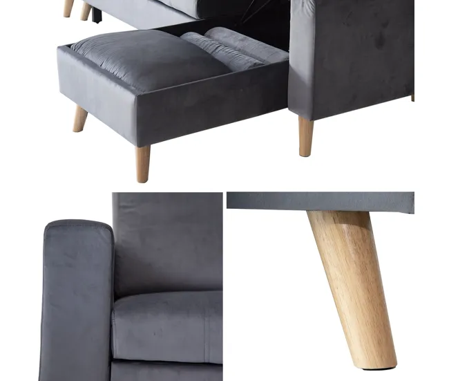 Sofá convertible JAMES 3 plazas en terciopelo gris