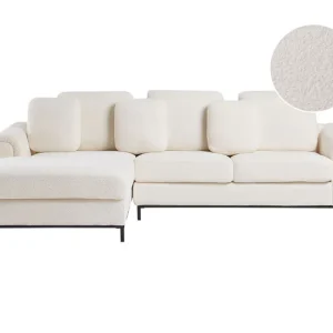 Sofá esquinero derecho OSLO Blanco Bouclé Derecha | Apilable | Ligera