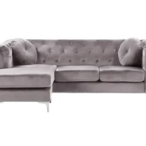 Sofá esquinero de terciopelo gris derecho FLEN Altura del Asiento: 45 cm