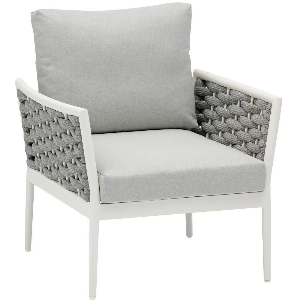 Sofá 1 plaza Walga aluminio blanco cojín gris definido