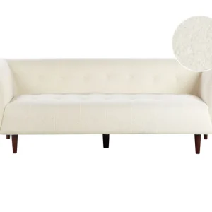 Sofá 3 plazas de bouclé blanco crema BYSKE con Funda Lavable