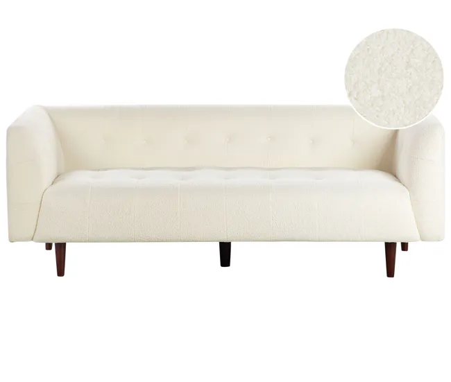 Sofá 3 plazas de bouclé blanco crema BYSKE con Funda Lavable