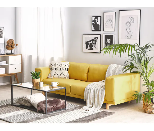 Sofá de 3 plazas en tejido NIVALA amarillo con Funda Lavable