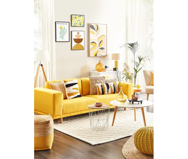 Sofá de 3 plazas en tejido NIVALA amarillo con Funda Lavable