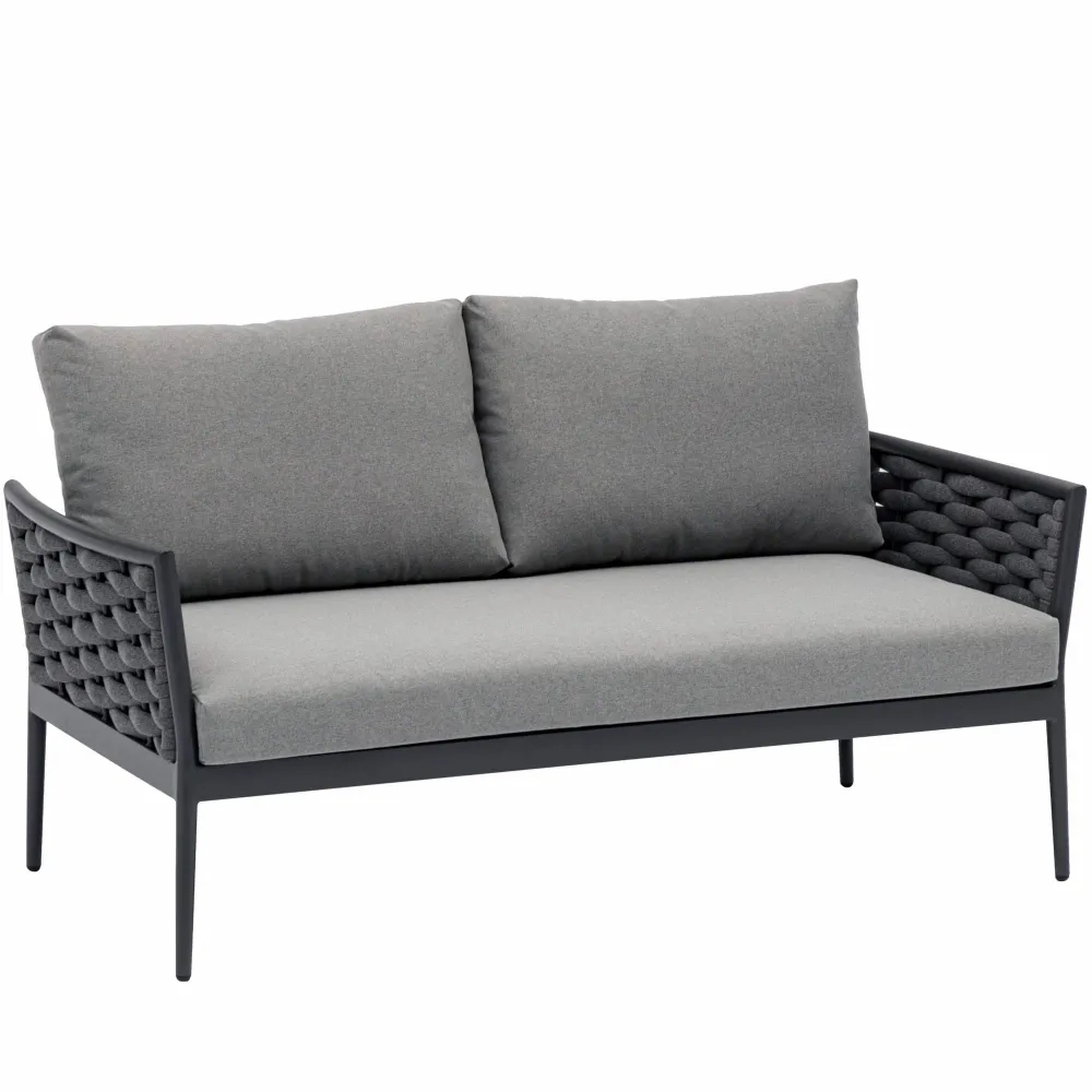Sofá 2 plazas Walga aluminio antracita cojín gris medio | Apilable | Ligera