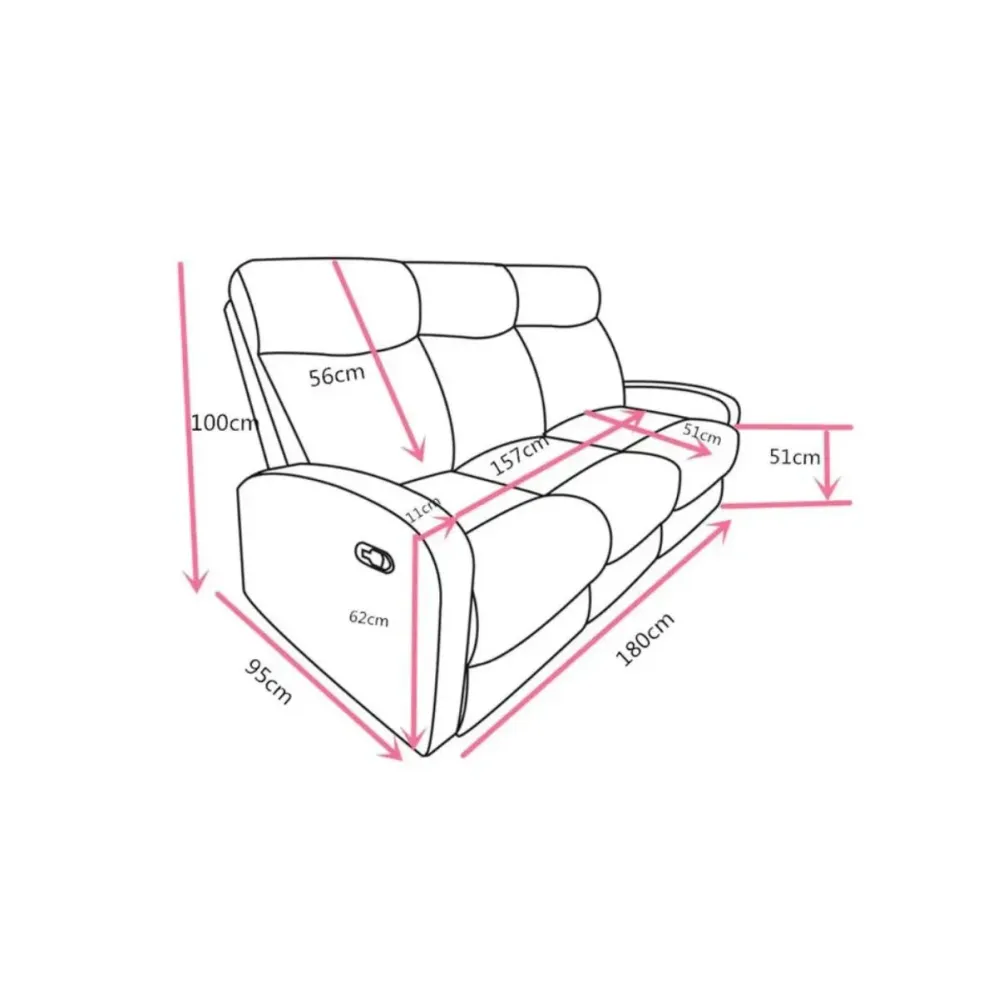 Sofá relax Siberia de 3 plazas, color Marengo, 100 × 180 × 95 cm para terraza y balcón