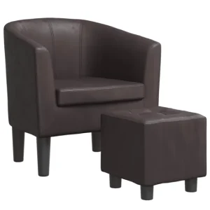 vidaXL Sillón con taburete cuero sintético marrón en Madera de Acacia