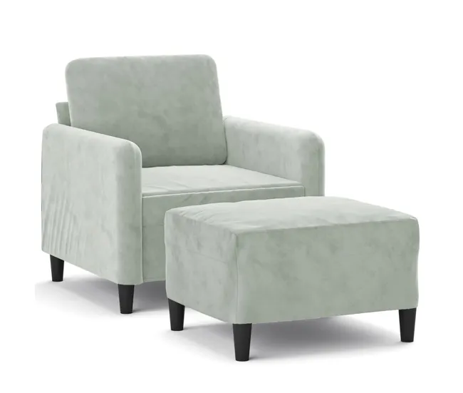 vidaXL Sillón con taburete terciopelo gris preciso 60 cm
