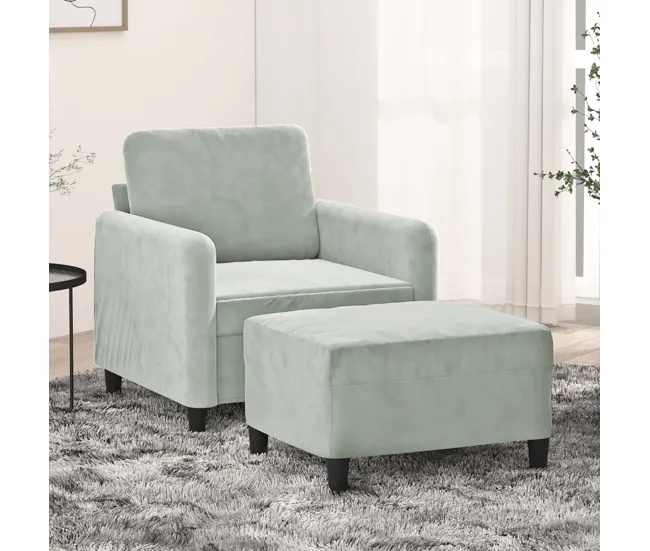 vidaXL Sillón con taburete terciopelo gris preciso 60 cm