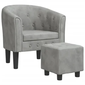 vidaXL Sillón con taburete terciopelo gris negro para Terraza y Balcón