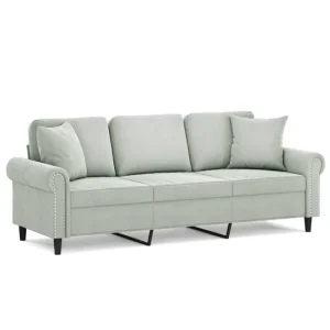 vidaXL Sofá de 3 plazas con cojines terciopelo gris nítido 180 cm