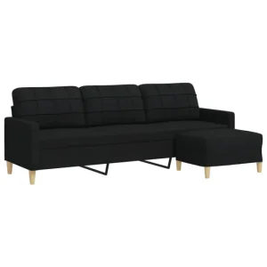 vidaXL Sofá de 3 plazas con taburete de tela negro 210 cm Material Polipropileno