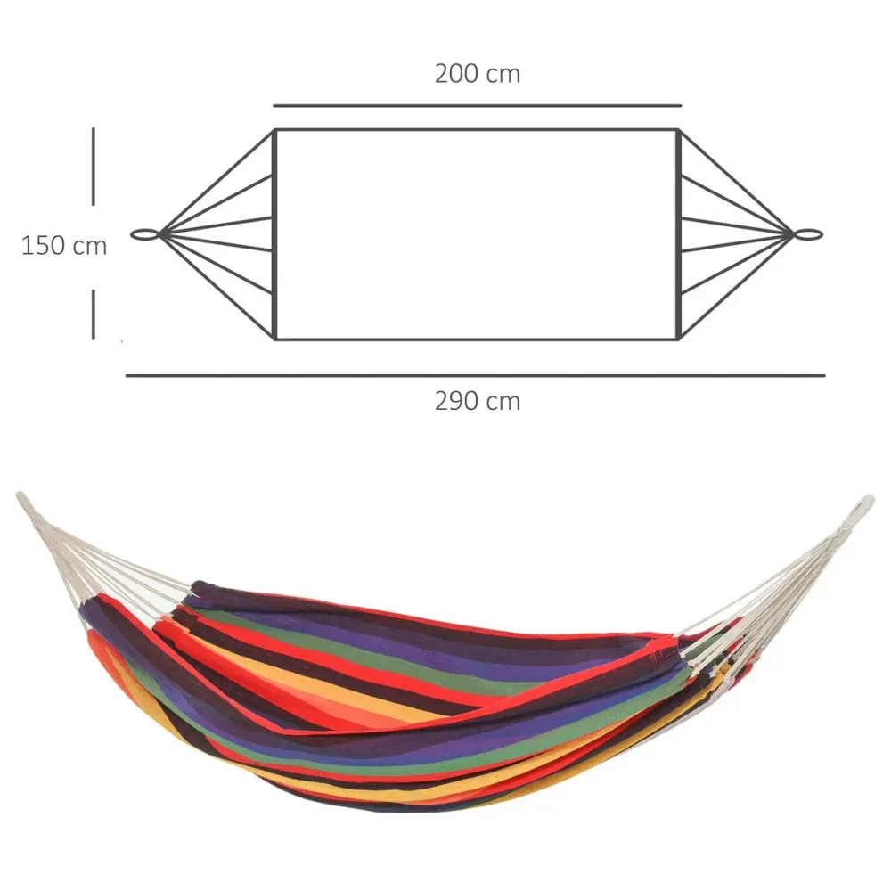 Hamaca Anafi Outsunny 2 plazas + cuerdas + bolsa colorido 290x150 cm para Terraza y Balcón