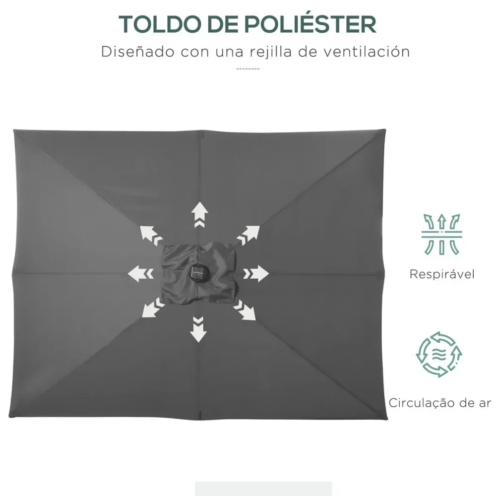 Impermeable y Resistentes al Viento Sombrilla de jardín Outsunny techo inclinable luz LED gris negro 248x268x205 cm