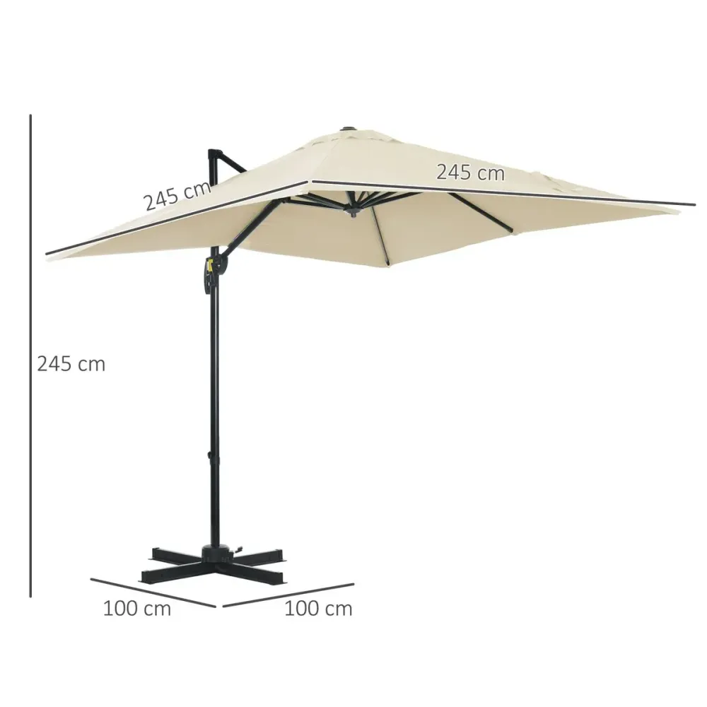 Sombrilla Bari Outsunny mástil giratorio + manivela + toldo 5 posiciones Ø245 cm con Mango Inclinable