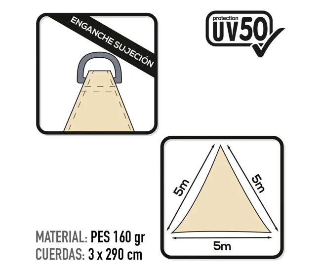 Sombrilla Rectangular Toldo triangular sombreo Aktive Garden color crema