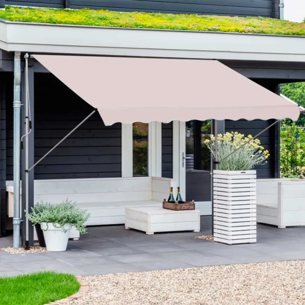 Toldo manual Outsunny enrrollable con manivela beis 170-280x300x150 cm